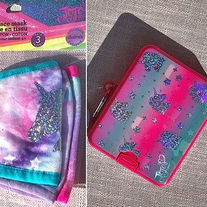 New JoJo Siwa Kid 3 Mask and Case Set Cloth Nickelodeon Hologram Unicorn School